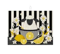 Tappetini asciugapiatti Sheep per il bancone della cucina, tappetino assorbente floreale a righe bianche e nere, cuscinetto asciugapiatti in microfibra a molla per protezione bar del caffè 18x24 polli