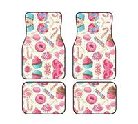 Tappetini auto con stampa di cupcake e lecca-lecca, set da quattro pezzi - Tappetini universali con supporto in gomma per SUV, camion, furgoni e berline