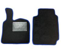 Tappetini Auto per Smart ForTwo 450/451, Set 2 Pezzi in Moquette Nera, con Bordino Antiscivolo e Battitacco (qualità moquette standard 6 mm, bordino azzurro)