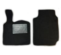 Tappetini Auto per Smart ForTwo 450/451, Set 2 Pezzi in Moquette Nera, con Bordino Antiscivolo e Battitacco (qualità moquette standard 6 mm, bordino grigio chiaro)