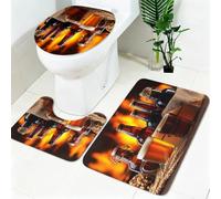 Tappetini Bagno bottiglie di birra e boccali di birra Set 3 Pezzi, Super Assorbenti Antiscivolo Lavabili con Copriwater e Tappeto Contorno WC, Colore Arancione per Bagno e Doccia
