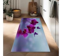 Tappetini Cucina Antiscivolo Lavabile 40 x 120 cm, Paesaggio Naturalistico Tappetino Antifatica Antiscivolo Stampato Orchidea Viola A Goccia D'Acqua Farfalle per Corridoio Lavello Da Pavimento