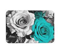 Tappetini da bagno con motivo a fiori di rosa, colore nero, bianco, foglia di tè, grigio, assorbe umidità e sporco, con retro in gomma antiscivolo, adatto sotto la porta, per pavimento del bagno