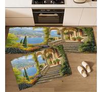 Tappetini da Cucina 2 pezzi 50×80cm+50×160cm, Tappeto Cucina Antiscivolo Italia Piante, Antiscivolo Tappeti Mare Edifici, Lavabile, Adatto per Corridoi, Cucine, Verde