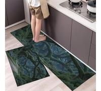 Tappetini Da Cucina 2 Pezzi,Fantastici Paesaggi Naturalitappeto Cucina Antiscivolo,Foresta Antica Design Del Muschio Antiscivolo Tappeti Da Cucina, Lavabile, Adatto ,Verde Scuro, 50×80Cm+50×120Cm