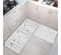 Tappetini da cucina 2 pezzi, Tappeto Cucina Antiscivolo, Stile astratto minimalista Punti a linea verticale Tappeti da Cucina, lavabile, Adatto per corridoi, cucine, In bianco e nero, 40x60+40x120cm