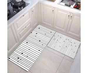 Tappetini da cucina 2 pezzi, Tappeto Cucina Antiscivolo, Stile astratto minimalista Punti a linea verticale Tappeti da Cucina, lavabile, Adatto per corridoi, cucine, In bianco e nero, 40x60+40x120cm