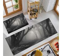 Tappetini da cucina 2 pezzi, Tappeto Cucina Antiscivolo, Vento della Foresta Oscura Alberi morti e sentiero nebbioso Tappeti da Cucina, lavabile, Adatto per corridoi,Nero e grigio, 45x75+45x150cm