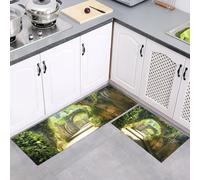 Tappetini da Cucina 2 pezzi, Tappeto Cucina Lavabile Antiscivolo Grotte Gallerie, Impermeabile Tappeti da Cucinetta Verde Giardini Paesaggi, Adatto per Corridoi Cucine, 43x75cm+43x150cm