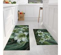 Tappetini da Cucina, 43x75cm+43x150cm Tappeti da Cucina Giglio 3D Tappeto Passatoia Corridoio Impianto Vortex Diamond, Tappetino Zerbino Antiscivolo per Camera da Letto, Soggiorno, Ufficio, Verde