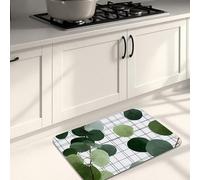 Tappetini da cucina a foglia per pavimento, design a griglia botanica verde, morbidi, imbottiti, confortevoli, lavabili, antiscivolo, per lavelli da cucina, lavanderia e bagno, 50 x 78 cm