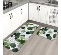 Tappetini da cucina a foglia per pavimento, design a griglia botanica verde, morbidi, imbottiti, confortevoli, lavabili, antiscivolo, per lavelli da cucina, lavanderia, bagno, 2 pezzi