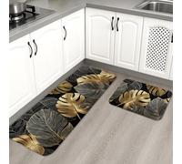 Tappetini da cucina a foglia per pavimento, morbidi tappetini moderni con motivo tropicale dorato, imbottiti, confortevoli, lavabili, antiscivolo, decorativi, per lavelli da cucina, lavanderia e bagno