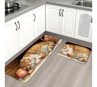 Tappetini da cucina a forma di gatto per pavimento, morbidi tappetini morbidi con gatti che dormono con mele, imbottiti, confortevoli, lavabili, antiscivolo, per lavelli, lavanderia e bagno, 2 pezzi