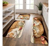 Tappetini da cucina a forma di gatto per pavimento, morbidi tappetini morbidi con gatti che dormono con mele, imbottiti, confortevoli, lavabili, antiscivolo, per lavelli da cucina, lavanderia e bagno