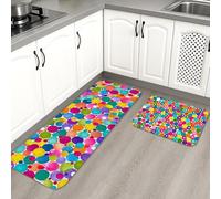 Tappetini da cucina a pois per pavimenti, tappetini in memory foam retrò pop art, imbottiti, confortevoli, lavabili, antiscivolo, decorativi, per lavelli da cucina, lavanderia e bagno, 2 pezzi