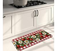 Tappetini da cucina a scacchi per pavimento, morbidi tappetini floreali con fragole rosse, imbottiti, confortevoli, lavabili, antiscivolo, per cucina, lavanderia, bagno, 40 x 119 cm