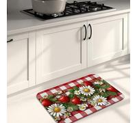 Tappetini da cucina a scacchi per pavimento, morbidi tappetini floreali con fragole rosse, imbottiti, confortevoli, lavabili, antiscivolo, per cucina, lavanderia, bagno, 50 x 79 cm