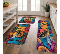 Tappetini da cucina a tema api per pavimento, design colorato floreale e frutta, imbottito, confortevole, lavabile, antiscivolo, per lavelli da cucina, lavanderia, bagno, 3 pezzi