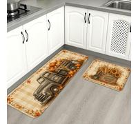 Tappetini da cucina a tema raccolta per pavimento, stile rustico autunnale, imbottiti, comodi, lavabili, decorativi, per lavelli da cucina, lavanderia, bagno, 2 pezzi