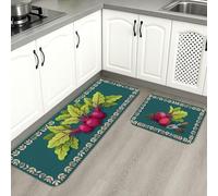Tappetini da cucina a tema vegetale per pavimento, design colorato, ravanelli e foglie, comodi e imbottiti, lavabili, per lavelli da cucina, lavanderia, bagno, 2 pezzi