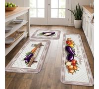 Tappetini da cucina a tema vegetale per pavimento, morbidi tappetini in stile rustico rustico, imbottiti, comodi, lavabili, per lavelli da cucina, lavanderia, bagno, 3 pezzi
