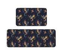 Tappetini da cucina antifatica per pavimento, 2 pezzi, con stampa di fenici dorati, lavabili, antiscivolo, per ufficio, bagno, lavanderia, decorazione per la casa e accessori