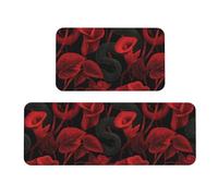 Tappetini da cucina antifatica per pavimento, 2 pezzi, stampa gotica con calle rosse, lavabili, antiscivolo, per ufficio, bagno, lavanderia, decorazione per la casa e accessori