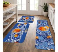 Tappetini da cucina arancioni per pavimento, morbidi tappetini artistici con agrumi frattali, imbottiti, confortevoli, lavabili, antiscivolo, per lavelli da cucina, lavanderia e bagno, 3 pezzi