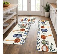 Tappetini da cucina artistici per pavimento, motivo vintage a vasetti, morbidi, imbottiti, antiscivolo, ideali per aree cucina e lavandini, 3 pezzi