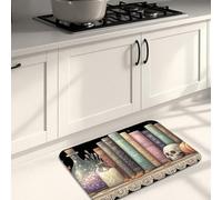 Tappetini da cucina artistici vintage per pavimento, motivo libri neri, morbidi, imbottiti, confortevoli, lavabili, antiscivolo, per lavelli da cucina, lavanderia e bagno, 50 x 78 cm