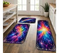 Tappetini da cucina astratti con galassia per pavimento, vivaci e colorati, imbottiti, comodi, lavabili, decorativi, per lavelli da cucina, lavanderia e bagno, 3 pezzi