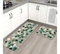 Tappetini da cucina astratti per pavimento, moderni a pois verdi, morbidi, imbottiti, confortevoli, lavabili, antiscivolo, decorativi, per lavelli da cucina, lavanderia, bagno, 2 pezzi