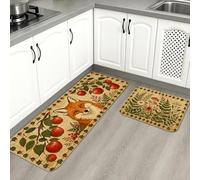 Tappetini da cucina autunnali con volpe per pavimento, tappetini decorativi rustici, imbottiti, comodi, lavabili, per lavelli da cucina, lavanderia, bagno, 2 pezzi