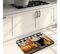 Tappetini da cucina autunnali per pavimenti, foglie di zucca e acero a scacchi, morbidi, imbottiti, confortevoli, lavabili, antiscivolo, per lavelli da cucina, lavanderia e bagno, 50 x 79 cm