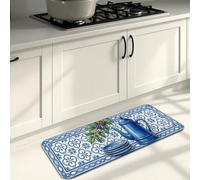 Tappetini da cucina blu per pavimento, stile rustico vintage, morbidi, imbottiti estivi, comodi, lavabili, decorativi, per lavelli da cucina, lavanderia, bagno, 40,6 x 119,6 cm