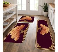 Tappetini da cucina con albero autunnale per pavimento, morbidi tappetini vintage orientali, comodi, lavabili, antiscivolo, per lavelli da cucina, lavanderia e bagno, 3 pezzi