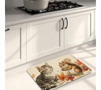 Tappetini da cucina con animali per pavimento, simpatici gatti e scoiattoli, design autunnale, morbidi, imbottiti, confortevoli, lavabili, antiscivolo, per lavelli da cucina, lavanderia e bagno, 50 x