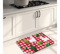 Tappetini da cucina con cactus per pavimento, motivo a scacchi rossi, morbidi, imbottiti, confortevoli, lavabili, antiscivolo, per cucina, lavanderia, bagno, 50 x 79 cm