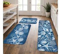 Tappetini da cucina con conchiglie nautiche per pavimento, morbidi tappetini estivi con imbottitura confortevole, lavabile, antiscivolo, per lavelli da cucina, lavanderia e bagno, 3 pezzi