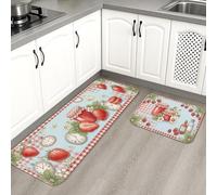Tappetini da cucina con fragole per pavimento, morbidi tappetini floreali vintage, imbottiti, comodi, lavabili, antiscivolo, per cucina, lavanderia, bagno, 2 pezzi