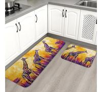 Tappetini da cucina con giraffa artistica per pavimento, con stampa animalier, morbidi, imbottiti, confortevoli, lavabili, antiscivolo, decorativi, per lavelli da cucina, lavanderia e bagno, 2 pezzi