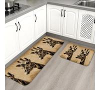Tappetini da cucina con giraffa per pavimento, stampa animalier, imbottiti, comodi, lavabili, antiscivolo, per cucina, lavanderia, bagno, 2 pezzi