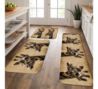 Tappetini da cucina con giraffa per pavimento, stampa animalier, imbottiti, comodi, lavabili, antiscivolo, per cucina, lavanderia, bagno, 3 pezzi