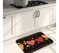 Tappetini da cucina con motivo a cuore, sfondo nero, con cuori colorati, morbidi, imbottiti, comodi, lavabili, antiscivolo, decorativi, per lavelli da cucina, lavanderia, bagno, 50 x 79 cm