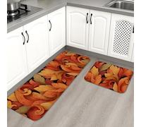 Tappetini da cucina con motivo a foglie per pavimento, colori autunnali vintage, morbidi, imbottiti, antiscivolo, lavabili, per lavelli da cucina, lavanderia, bagno, 2 pezzi