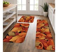 Tappetini da cucina con motivo a foglie per pavimento, colori autunnali vintage, morbidi, imbottiti, antiscivolo, lavabili, per lavelli da cucina, lavanderia, bagno, 3 pezzi