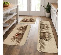 Tappetini da cucina con motivo vintage a cestino, morbidi tappeti imbottiti beige per pavimenti, tappetini antiscivolo per lavelli da cucina, lavanderia, bagno, 3 pezzi