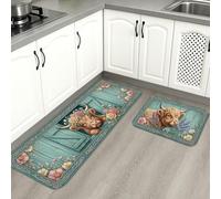 Tappetini da cucina con mucca floreale per pavimento, stile vintage rustico, morbidi, imbottiti a molla, comodi, lavabili, decorativi, per lavelli da cucina, lavanderia e bagno, 2 pezzi