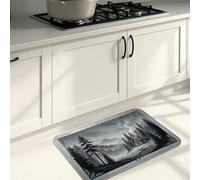 Tappetini da cucina con paesaggio montano per pavimento, neri e bianchi, morbidi tappetini autunnali, imbottiti, comodi, lavabili, decorativi, per lavelli da cucina, lavanderia e bagno, 50 x 78 cm